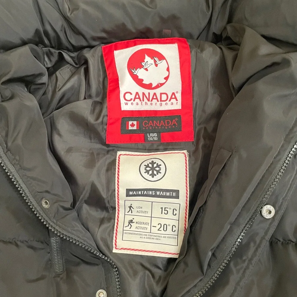 Canada Weathergear Boys Black Hooded Puffer Jacket‎ Coat Size L 14/16